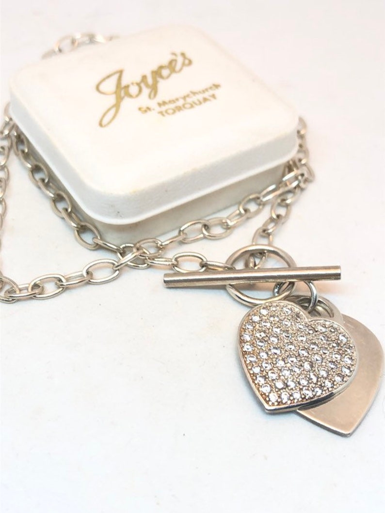 Sterling silver 16 inch T bar chain sparkling heart pendant necklace