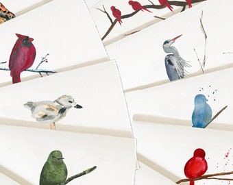 Watercolor Birds Cards, Custom Bird Note cards, Cute Bird Greeting Cards, Mixed Bird card set, Watercolor Birds Stationery, Watercolor Birds