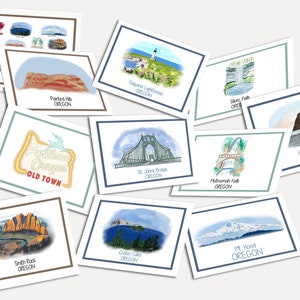 11Oregon Karten-Set, Portland-Karten,Oregon Notecards, kultigeOregon Karte,Oregon Wahrzeichen Karte,Oregon Grußkarte,Oregon Illustration