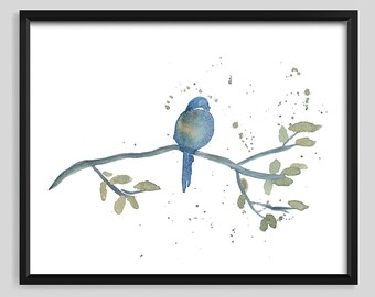 Watercolor Bird Print, Watercolor Blue Bird, Bird Wall Art, Watercolor Bird Art Print, Modern Wall Art Bird, Bird on a Branch Wall Art, Bird