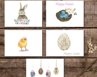 Watercolor Easter Card Variety Set, Easter Eggs Card, Easter Bunny Card, Easter Chick Card, Happy Easter Card, Watercolor Easter Rabbit Card