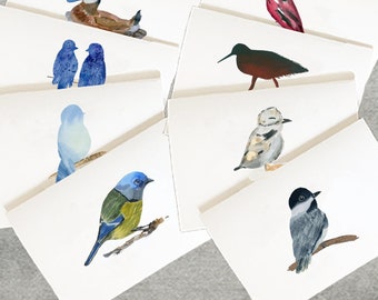 Custom Watercolor Birds Cards Variety Set, Mixed Bird Art Gift Set, Bird Greeeting cards, Bird Watercolor Card Set, Watercolor Birds Cards