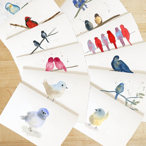 Custom Watercolor Birds Cards Variety Set, Watercolor Bird Note cards, Cute Bird Card, Choose Your Own Watercolor Bird Cards Set, Birds Card