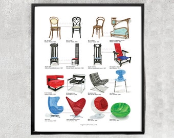 Mid Century Chairs Poster, Mid Century Chairs Wall Art Mid Century Chairs Poster, Mid Century Chairs Wall Art
