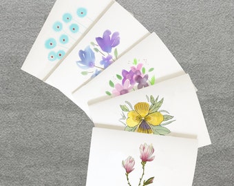 Watercolor Flower Note cards, Flowers Cards Set, Watercolor Floral Cards, Watercolor Greeting Cards, Flower Stationery, Just Because Cards