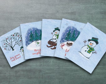 Watercolor Snowman Cards, Snowman Holidays Cards Set, Merry Everything Notecards, Snowman Notecards, Christmas Cards. Happy Holidays Cards