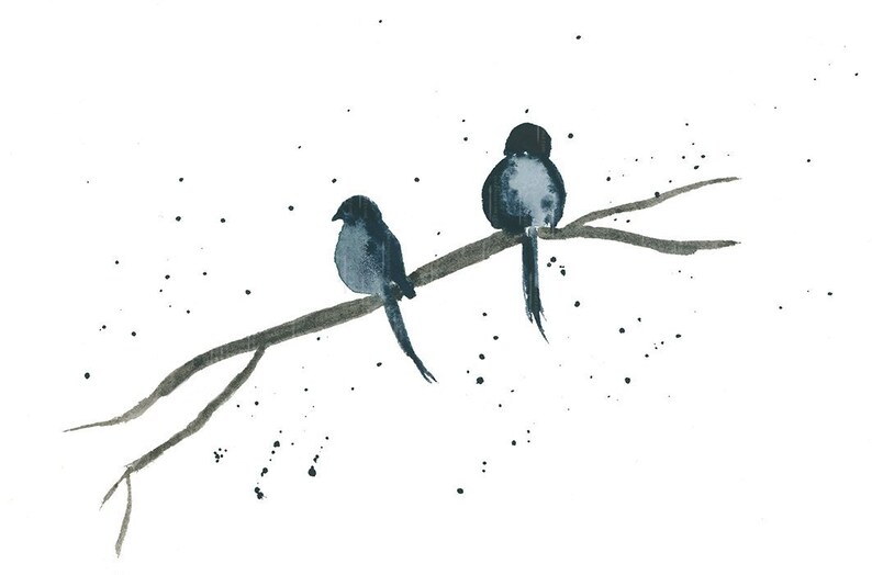 Vögel auf einem Ast Vögel Malerei Vögel paar Druck Vogel | Etsy