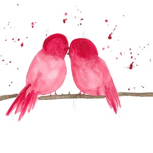 Watercolor Love Birds, Valentines Birds, Birds Art, Love Birds Art, Birds Art, Love Print, Watercolor Red Birds, Birds Art, Anniversary Gift image 3