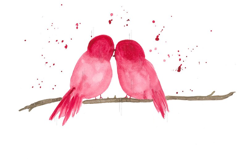 Watercolor Love Birds, Valentines Birds, Birds Art, Love Birds Art, Birds Art, Love Print, Watercolor Red Birds, Birds Art, Anniversary Gift image 3