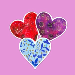Watercolor Heart Stickers, Set of Heart Stickers, Notebook Sticker, Waterbottle Sticker, Journal Stickers, Heart Sticker, Love Stickers