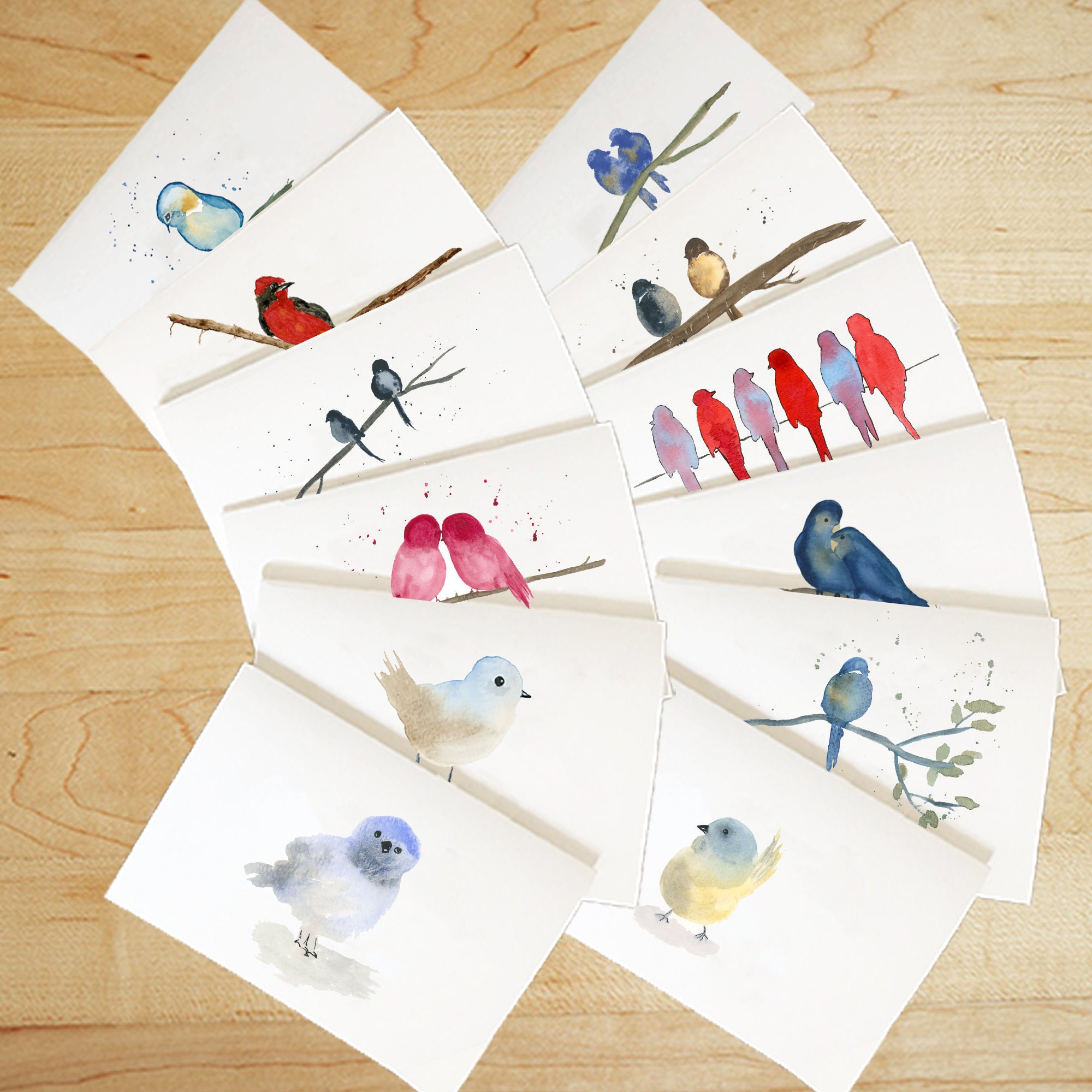 Download Custom Watercolor Birds Cards Variety Set Watercolor Bird Etsy