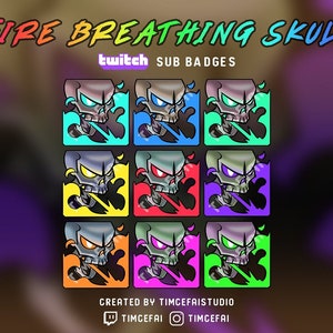 Fire Breathing Skull Sub Badges for Twitch/Discord