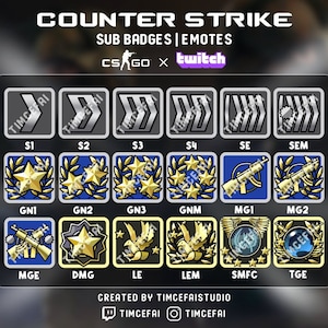 COMPLETE 18 CS:GO Rank Sub Badges/Emotes (Twitch/Youtube/Discord)