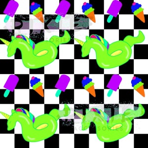 Seamless files. Neon green floatie summer seamless files. Neon unicorn floatie summer seamless files. Black checkered pool floatie seamless.