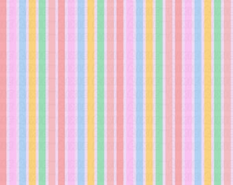 May include: A seamless pattern of vertical stripes in pastel colours, including light blue, pink, yellow, and green. The stripes are evenly spaced and create a simple, cheerful design.