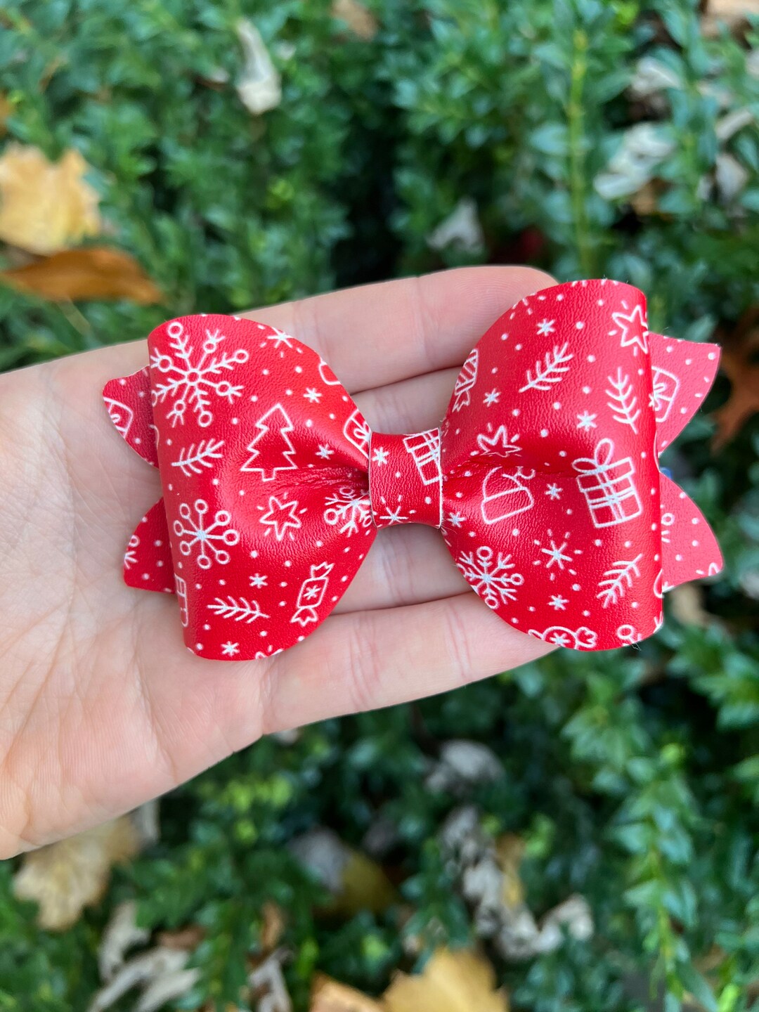 Red Christmas Print Hair Bow. Christmas Hair Clips. Holiday Etsy