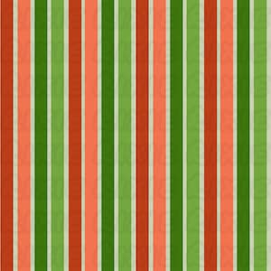 Op de afbeelding: Een naadloos patroon van verticale strepen in groen, rood en koraal.