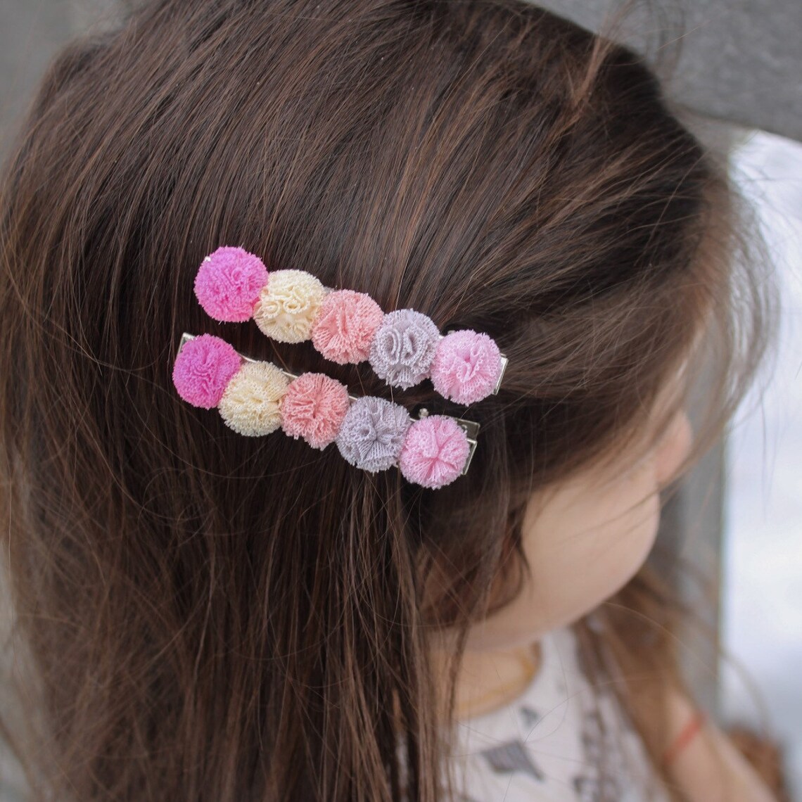 Mini fuzzy pompom hair clips. Valentines Day hair clips. Hair Etsy