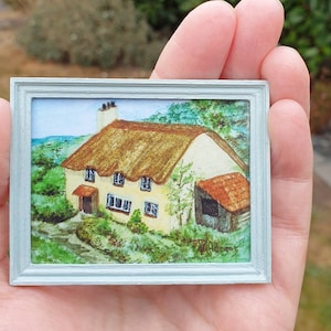 Cute 12th scale dolls house painting in handmade shabby chic frame, mini house decor for your dollshouse wall, collectable miniature