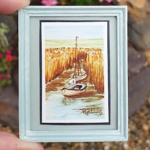 Dolls house framed print in shabby chic frame, 1:12th scale miniature painting, Barbie house decor, dolls house accessories, mini picture