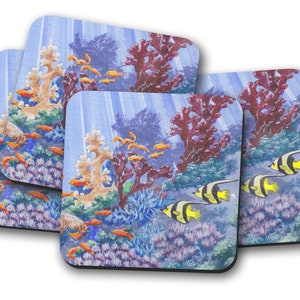 Scuba diving coasters, nautical gift, marine biology gift, snorkelling gift for dad, coral and scuba diving present, angel fish