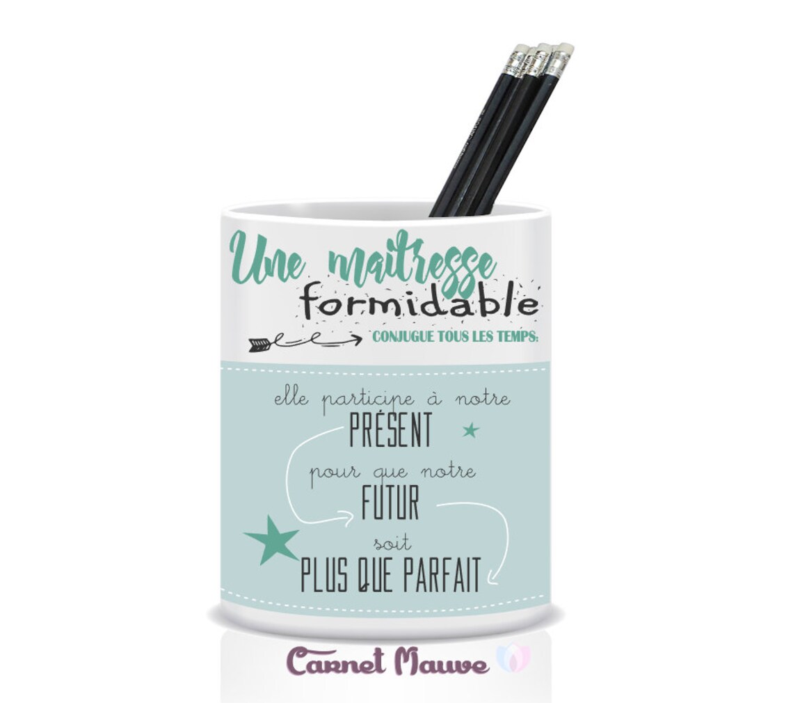 POT A CRAYONS ou vase pour cadeau maitresse conjugaison image 0