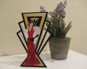 Art Deco Lady Shaped Any Occasion Handmade card, see photos for size