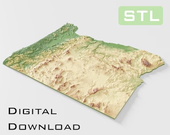 Detailed topographic model Oregon Topography STL Files - Perfect for CNC and 3D Printing – CNC, 3D Printing, Relief Map