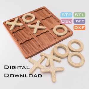 Tic tac toe drei in einer Reihe - Xs und Os Brettspiel - CNC, 3D Drucker oder Lasercutter Projekt - Stp, Stl, Obj, Iges Modell