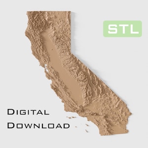 Modelo topográfico detalhado Arquivos STL de topografia da Califórnia - Perfeito para CNC e impressão 3D - CNC, impressão 3D, mapa de relevo