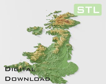 Modelo topográfico detallado Archivos STL de topografía del Reino Unido: perfectos para CNC e impresión 3D: CNC, impresión 3D, mapa en relieve