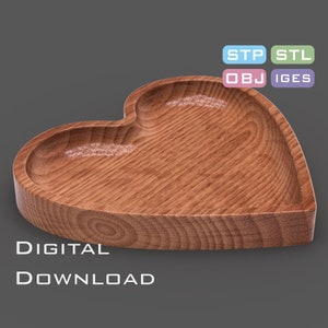Heart shaped tray digital 3D STL, STP model for CNC machine, 3D printer
