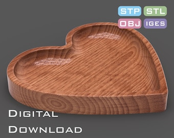 Heart shaped tray digital 3D STL, STP model for CNC machine, 3D printer