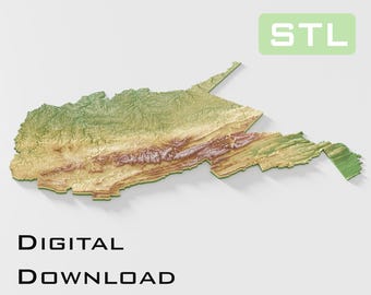 Detailed topographic model West Virginia Topography STL Files - Perfect for CNC and 3D Printing – CNC, 3D Printing, Relief Map