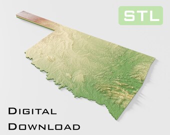 Detailed topographic model Oklahoma Topography STL Files - Perfect for CNC and 3D Printing – CNC, 3D Printing, Relief Map