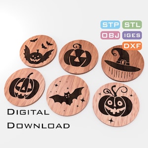 Halloween Untersetzer Bundle Digitaler Download | Gravurvorlage | Fledermaus, Hut & Kürbis Design | 3D, dxf Format | Anfänger Projekt