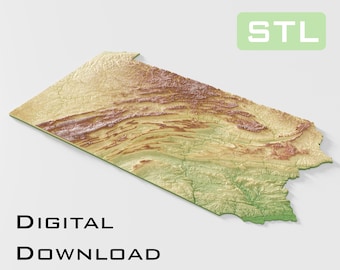 Detailed topographic model Pennsylvania Topography STL Files - Perfect for CNC and 3D Printing – CNC, 3D Printing, Relief Map