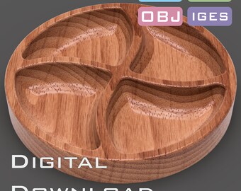 Circular shape tray design with compartments 3D STL, STP model for CNC machine, 3D printer