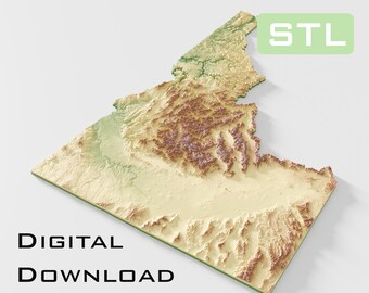 Detailed topographic model Idaho Topography STL Files - Perfect for CNC and 3D Printing – CNC, 3D Printing, Relief Map