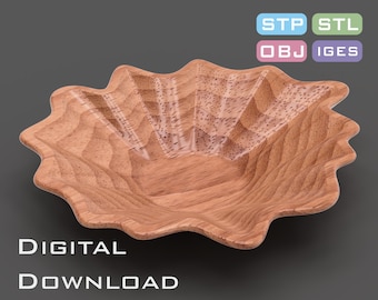 Mussel shaped bowl -  3D STL, STP model for CNC machine, 3D printer
