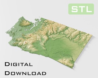 Detailed topographic model Washington Topography STL Files - Perfect for CNC and 3D Printing – CNC, 3D Printing, Relief Map