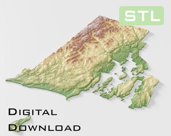 Modelo topográfico detallado Archivos STL de topografía de Rhode Island: perfectos para CNC e impresión 3D: CNC, impresión 3D, mapa en relieve