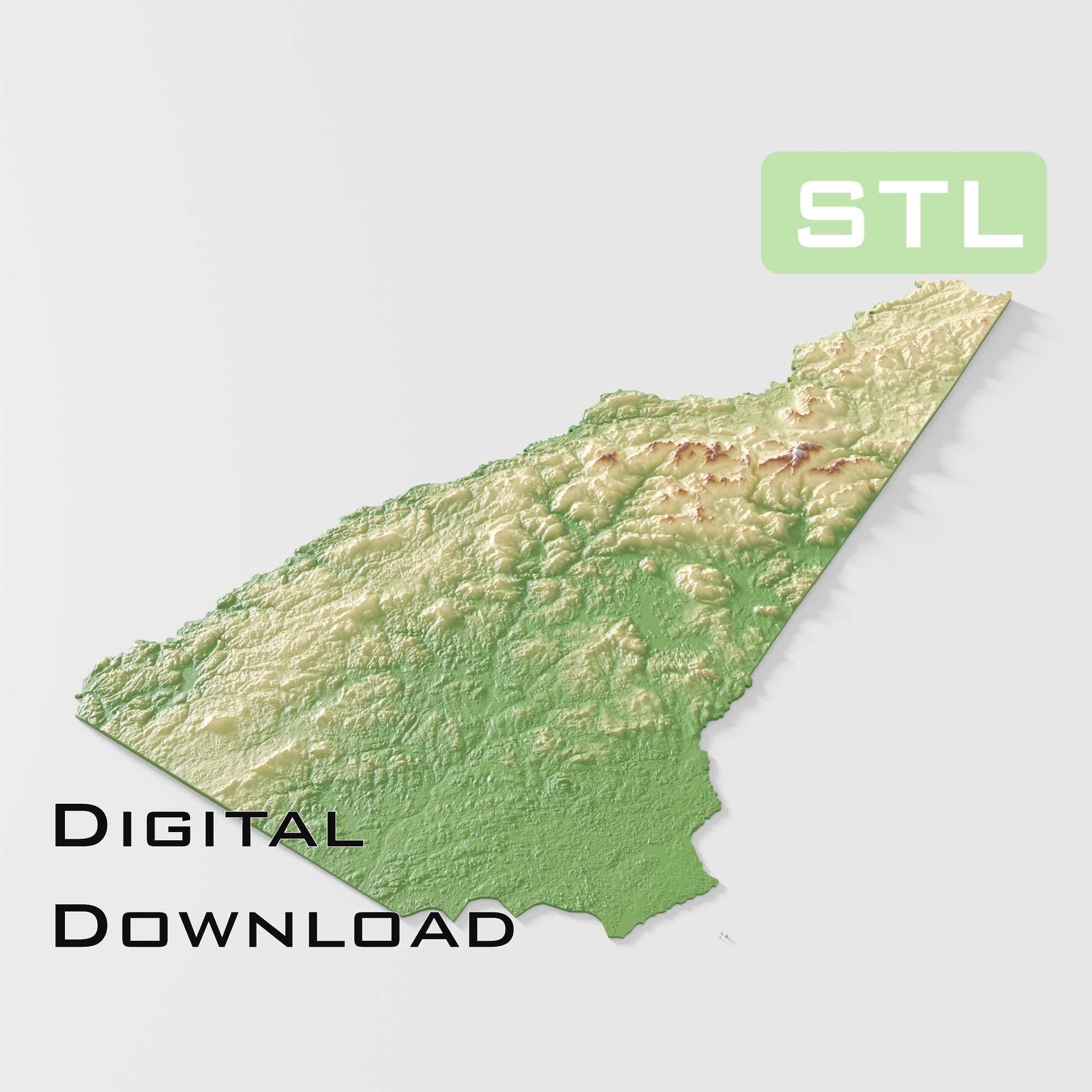 Detailed topographic model New Hampshire Topography STL Files - Perfect for CNC and 3D Printing - CNC, 3D Printing, Relief Map