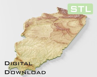 Detailed topographic model Illinois Topography STL Files - Perfect for CNC and 3D Printing – CNC, 3D Printing, Relief Map