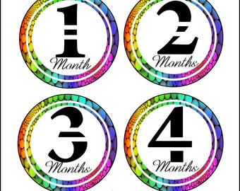 Rainbow Monthly Sticker / Baby Month Sticker / Bodysuit Monthly Sticker / Monthly Photo / Baby Stickers / Month by Month / Instant Download