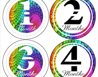 Rainbow Monthly Sticker / Baby Month Sticker / Bodysuit Monthly Sticker / Monthly Photo / Baby Stickers / Month by Month / Instant Download