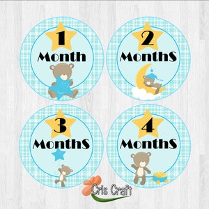 Bear Monthly Sticker / Baby Month Stickers / Bodysuit Monthly Stickers /  Monthly Photo / Baby Stickers / Month by Month  / Boy Sticker