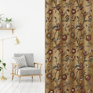 Beautiful Lavish Gold Hand-Embroidery FULLY-LINED Velvet-Wool Crewel Curtain