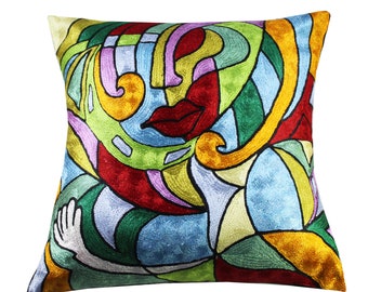 Kashmir Designs Abstract Pillows by Alfred Gockel Modern Chair Cushion Hand Embroidered ArtSilk Size 18x18 Mid Century Modern Throw Pillows Modern Pillow for Couch On The Sax Musical Pillows Kashmir Designs Abstract Pillows by Alfred Gockel Modern Chair Cushion Hand Embroidered ArtSilk Size 18x18 Mid Century Modern Throw Pillows Modern Pillow for Couch On The Sax Musical Pillows