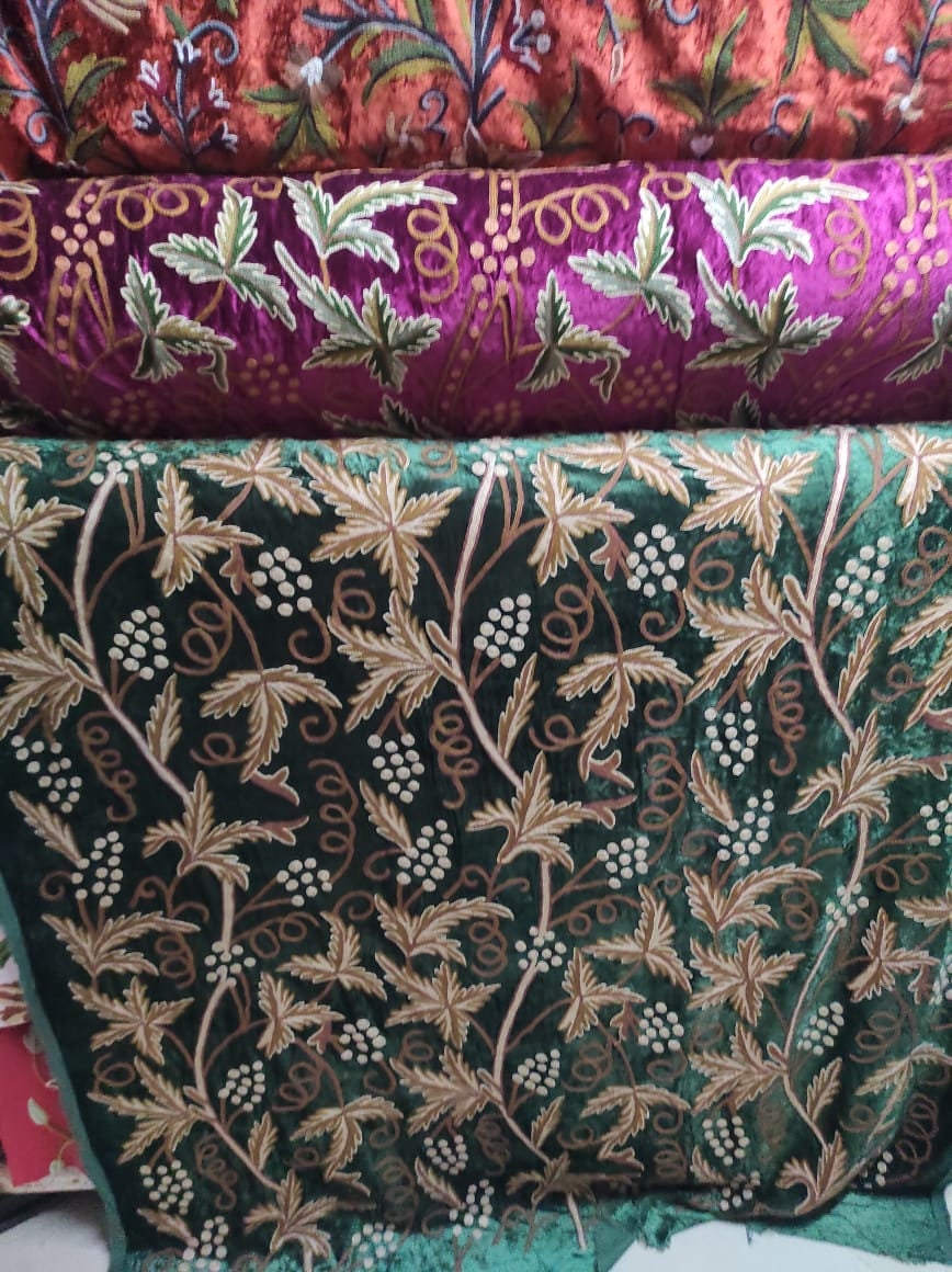 Beautiful Pine Green FULLY-LINED Velvet Crewel Curtain-Kashmir | Etsy